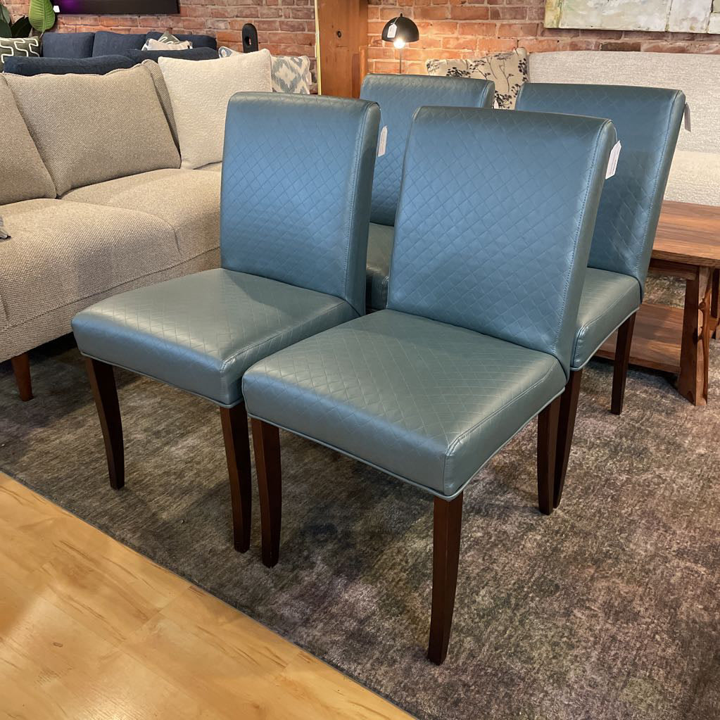 Blue Grey Quilted Faux Leather Dining Chair SET OF 4