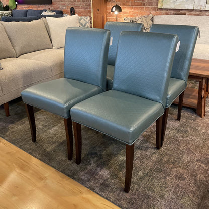 Blue Grey Quilted Faux Leather Dining Chair SET OF 4