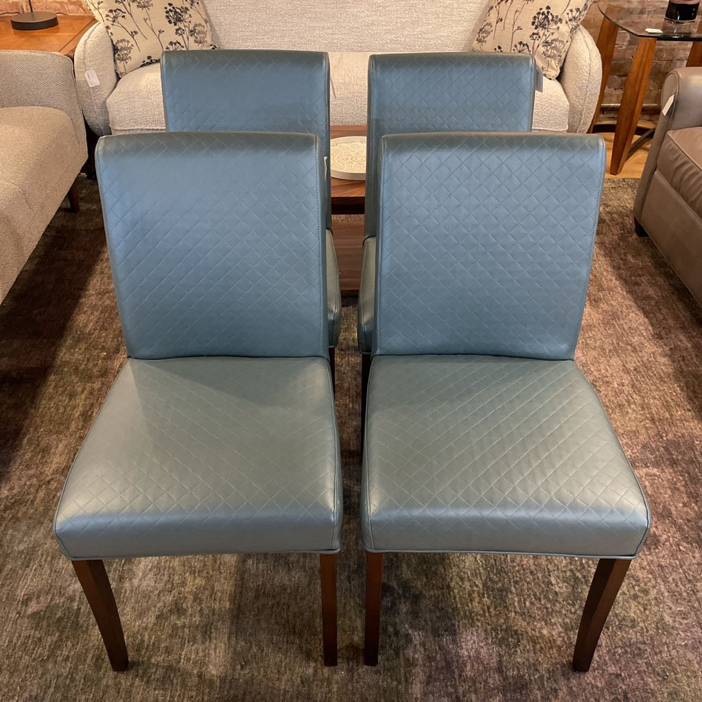 Blue Grey Quilted Faux Leather Dining Chair SET OF 4