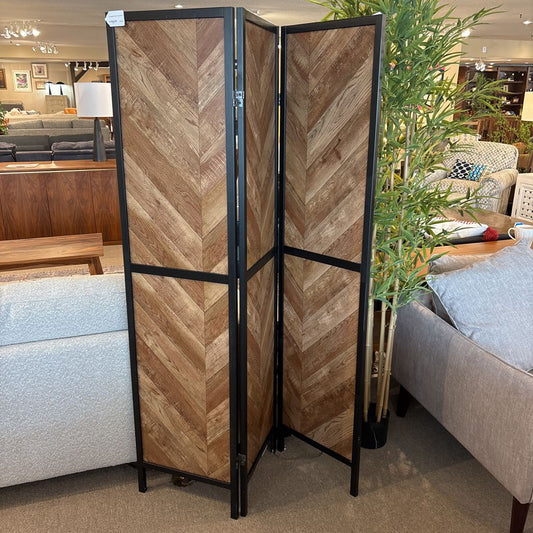 Herringbone Wood 3 Panel Screen