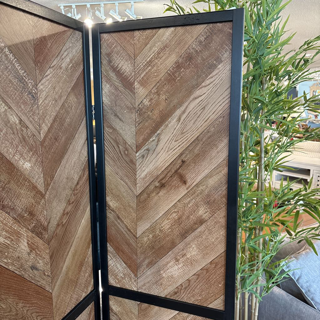 Herringbone Wood 3 Panel Screen