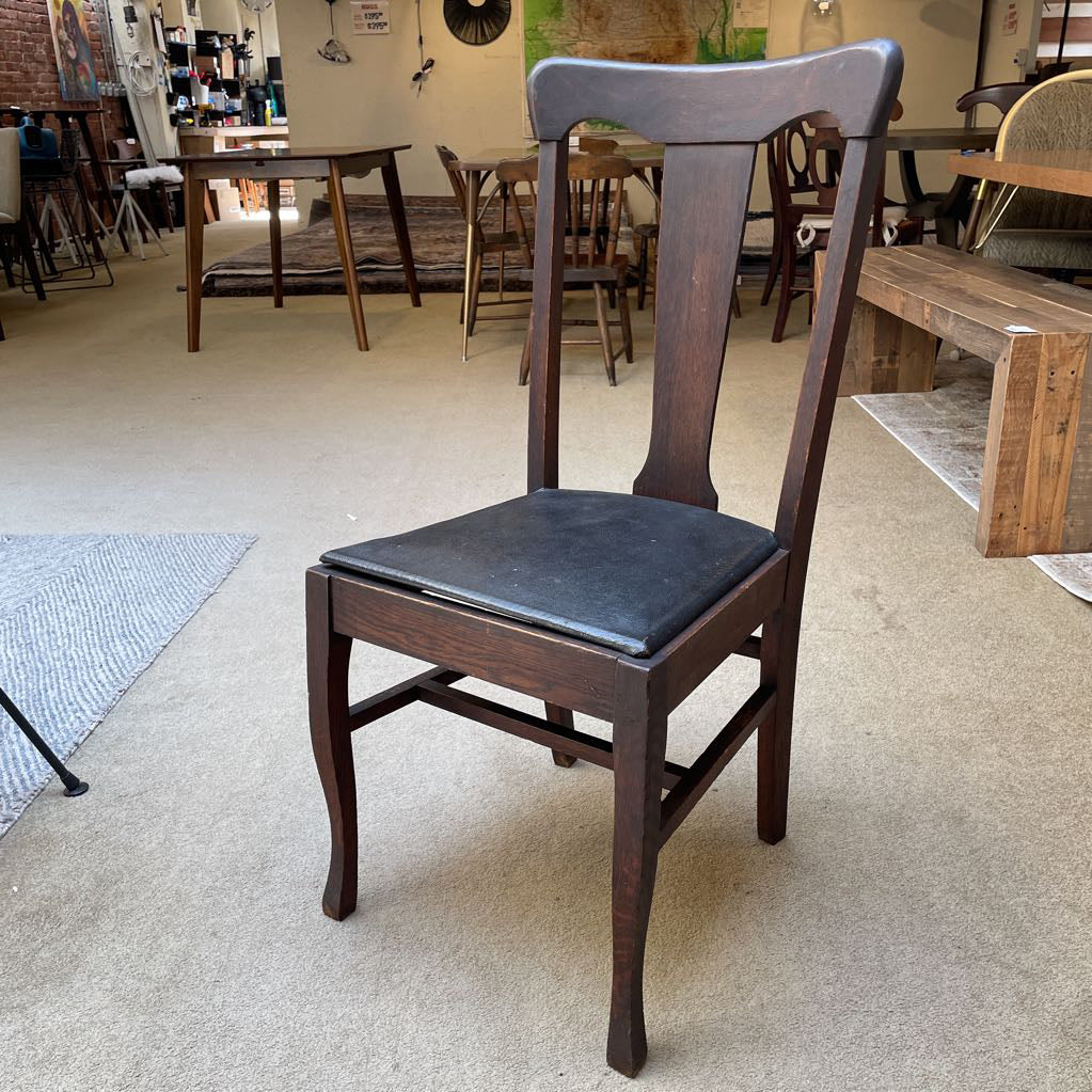 Antique Oak Leather Seat Chair