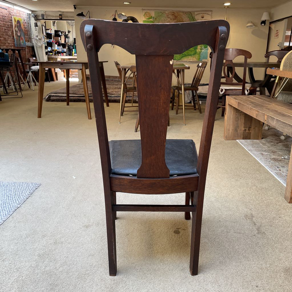 Antique Oak Leather Seat Chair