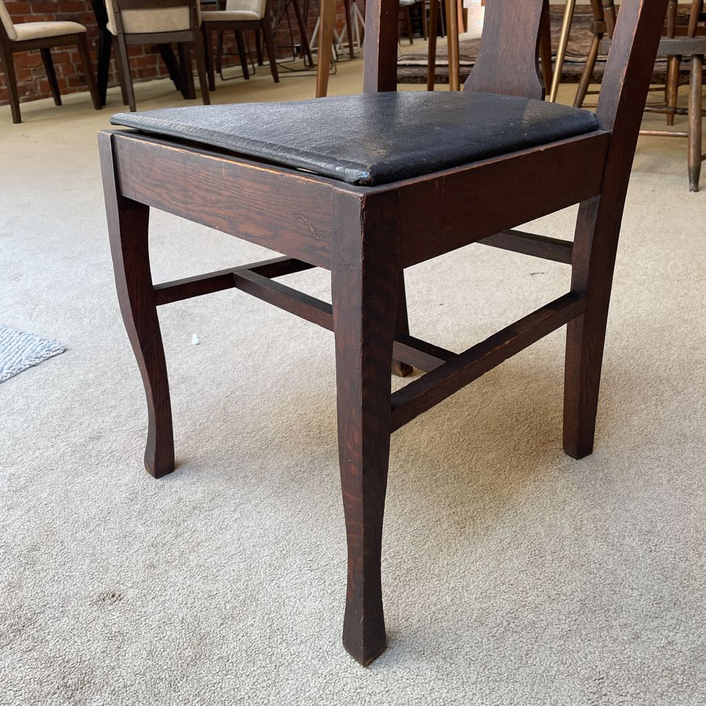 Antique Oak Leather Seat Chair