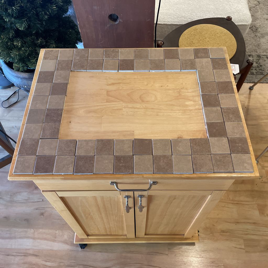 Tile Top Cupboard with Double Doors AS IS
