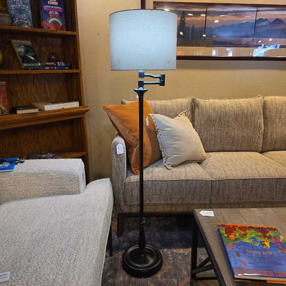 Round Matte Black Base with Grey Shade Floor Lamp