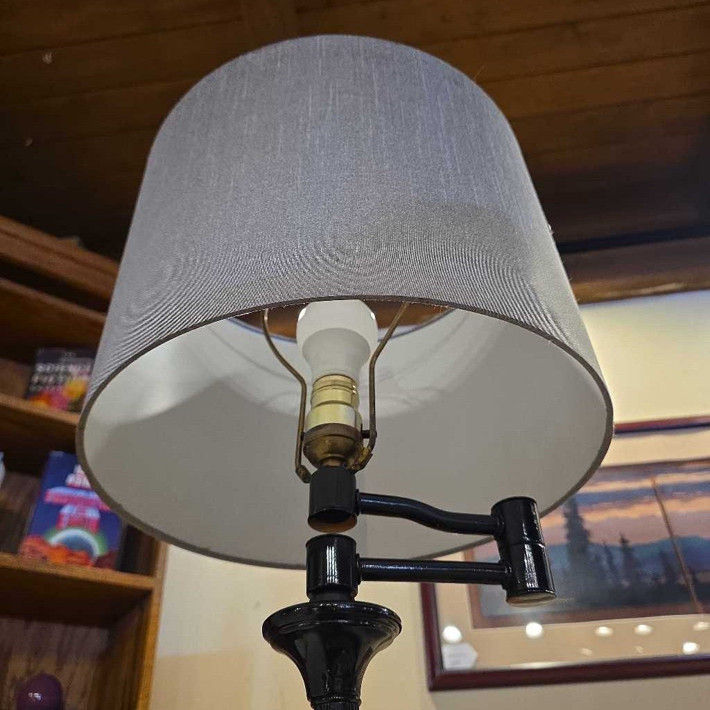 Round Matte Black Base with Grey Shade Floor Lamp