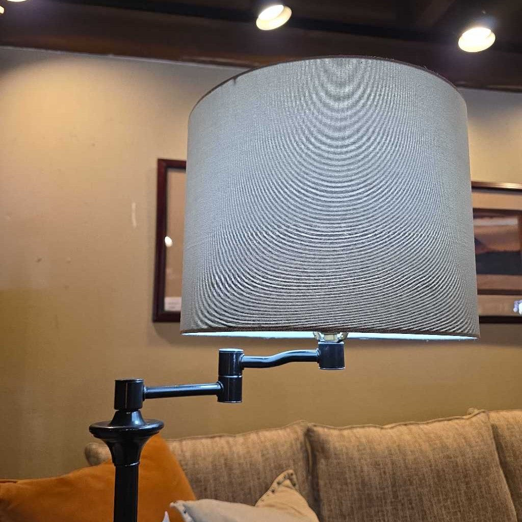 Round Matte Black Base with Grey Shade Floor Lamp