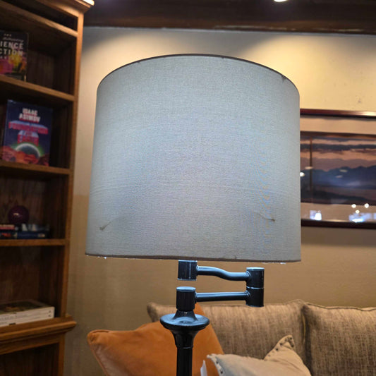 Round Matte Black Base with Grey Shade Floor Lamp LAMPS
