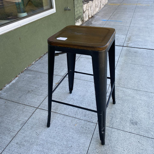 Wood Top Black Metal Base Bar Stool C STOOLS