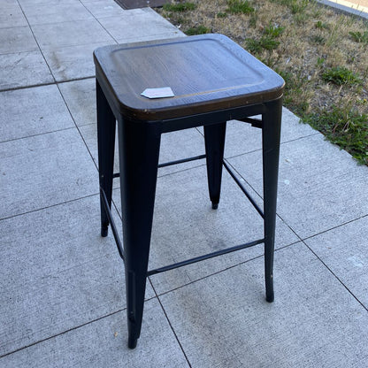 Wood Top Black Metal Base Bar Stool
