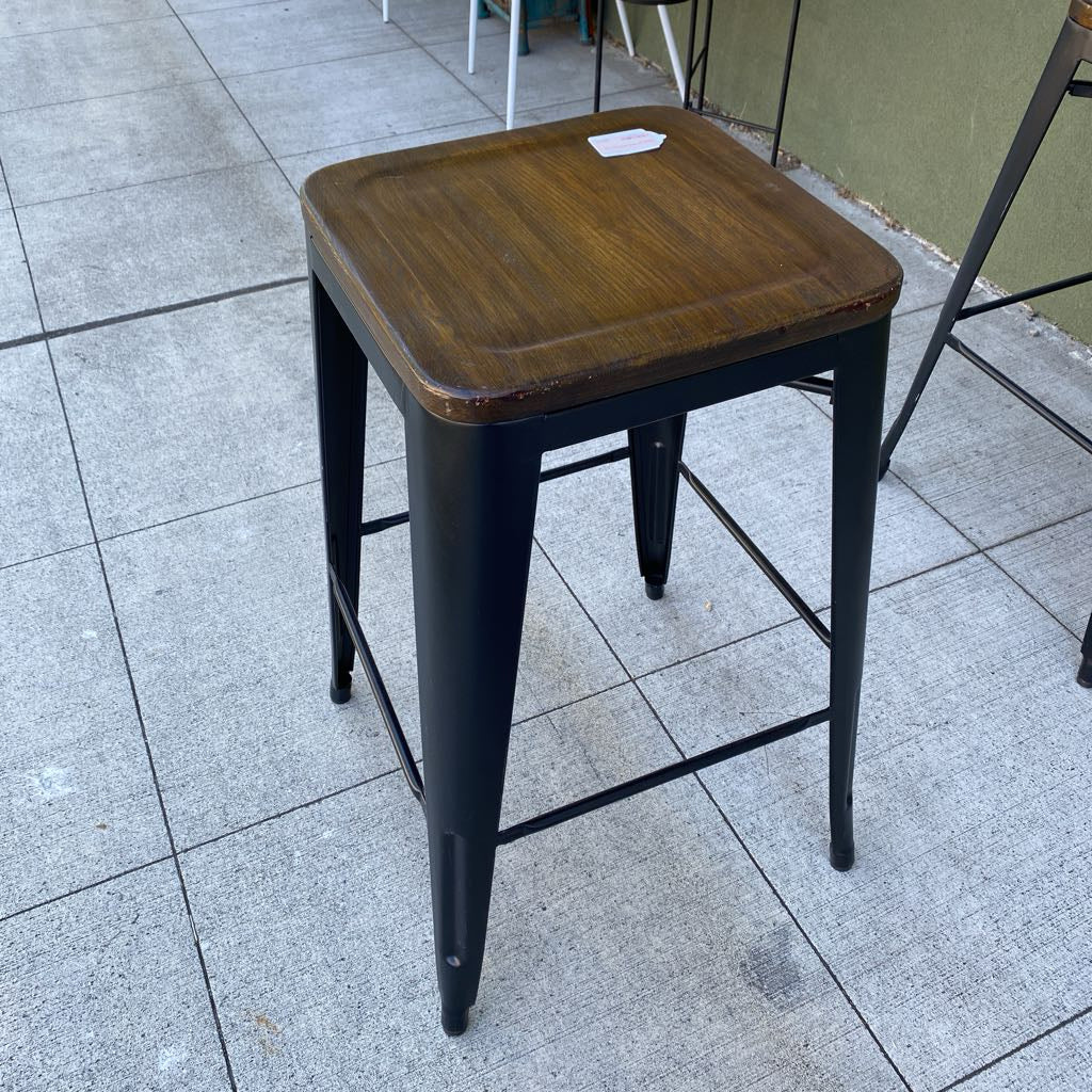 Wood Top Black Metal Base Bar Stool