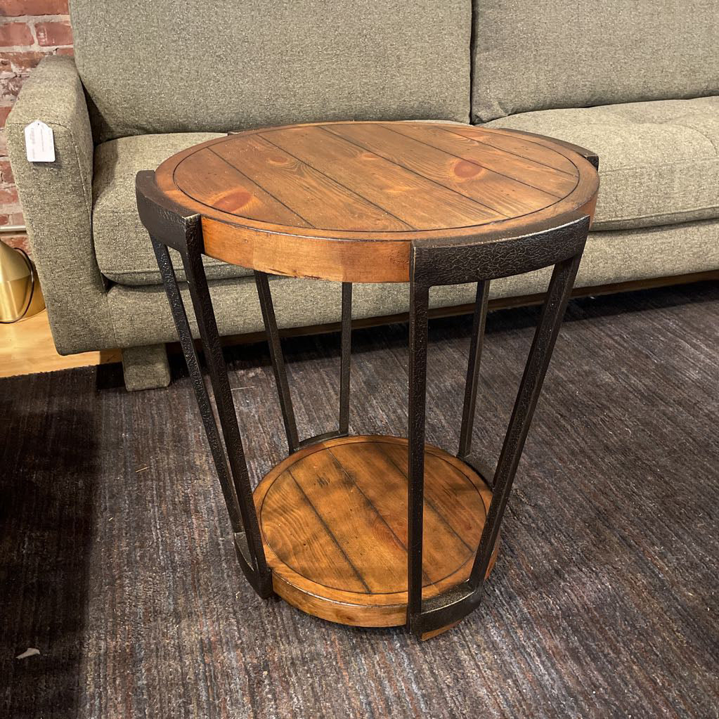 Round Wood 2 Tier Table