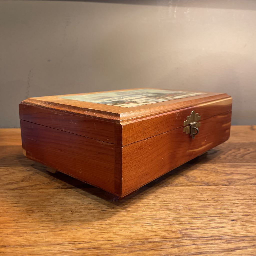 Wood Trinket Box with Winter Trees and River Scene SMALLS