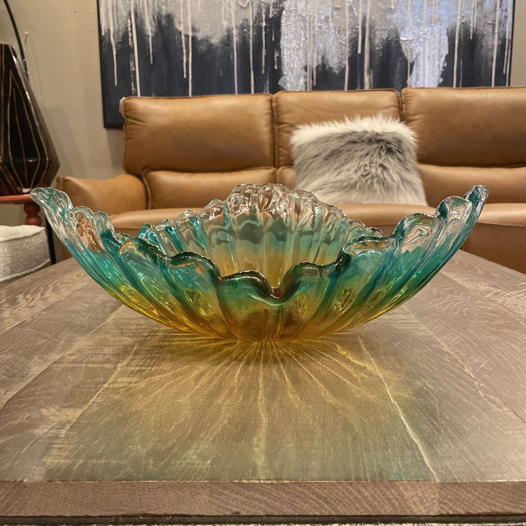 Murano Teal & Amber Large Glass Dish