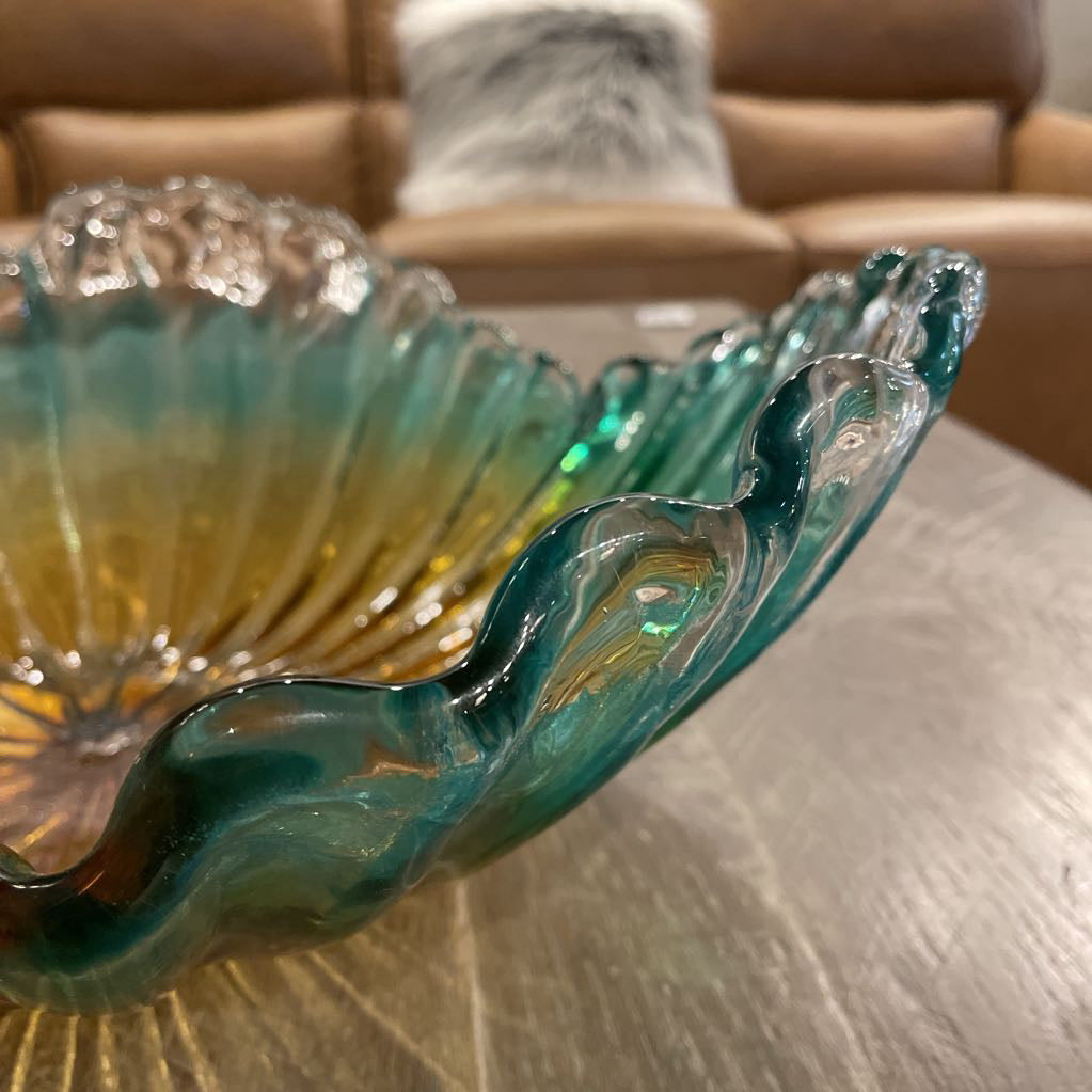 Murano Teal & Amber Large Glass Dish