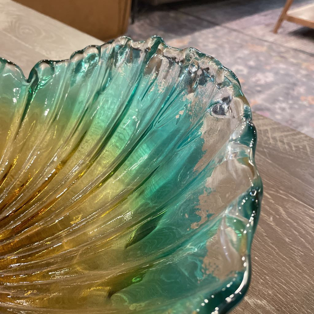 Murano Teal & Amber Large Glass Dish