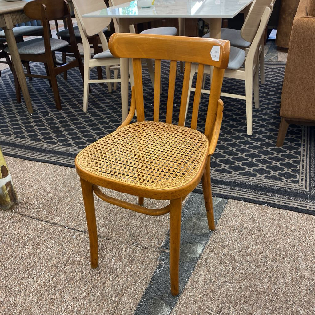 SET of 4 Vintage Blonde Bentwood Cane Seat Cafe Chairs