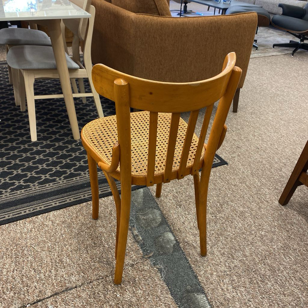 SET of 4 Vintage Blonde Bentwood Cane Seat Cafe Chairs