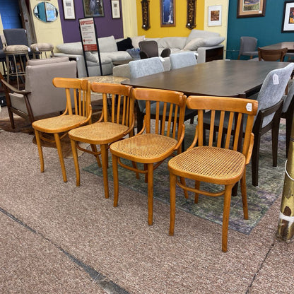 SET of 4 Vintage Blonde Bentwood Cane Seat Cafe Chairs