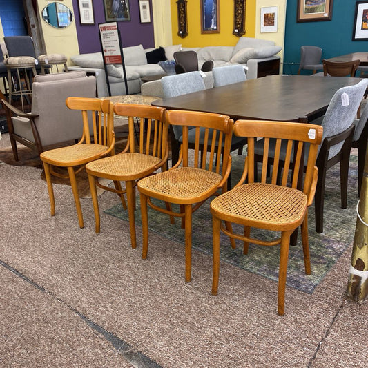 SET of 4 Vintage Blonde Bentwood Cane Seat Cafe Chairs C DINING CHAIRS