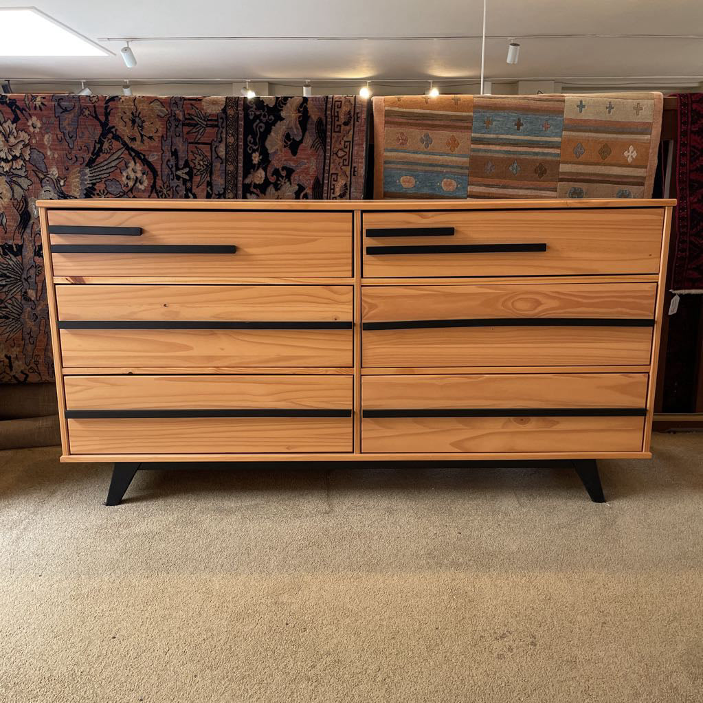 Pine with Black Accents 6 Drawer Lowboy