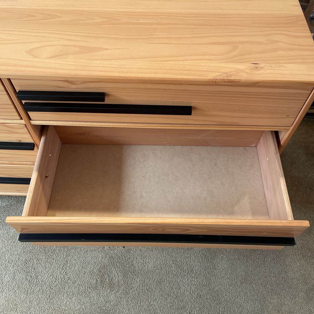 Pine with Black Accents 6 Drawer Lowboy