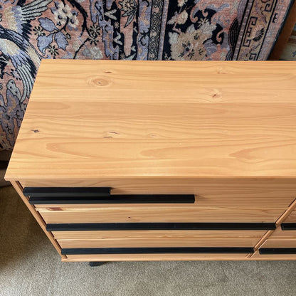 Pine with Black Accents 6 Drawer Lowboy