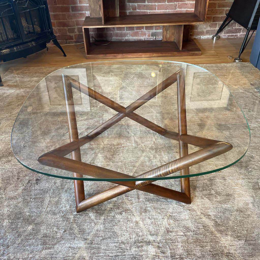 West Elm Sculptural Wood & Glass Top Coffee Table