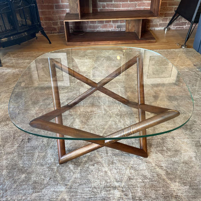 West Elm Sculptural Wood & Glass Top Coffee Table