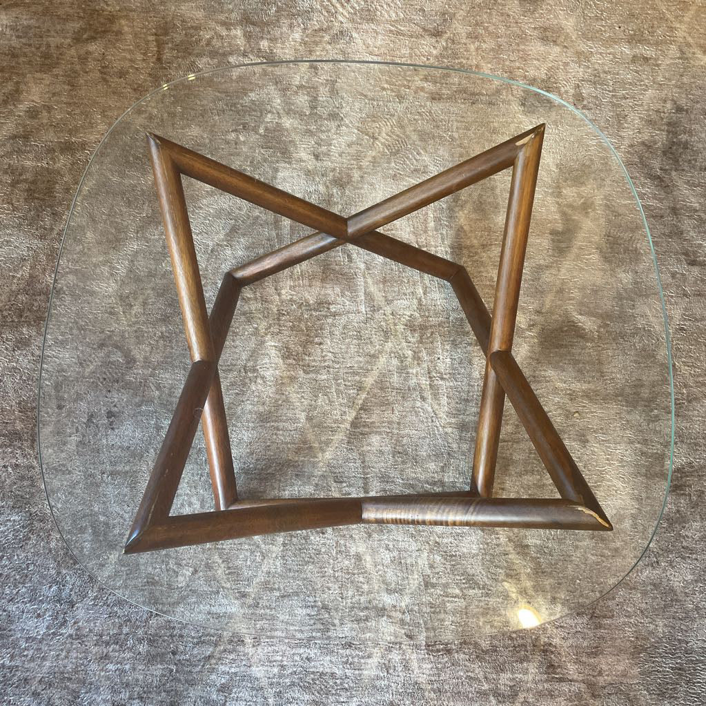 West Elm Sculptural Wood & Glass Top Coffee Table