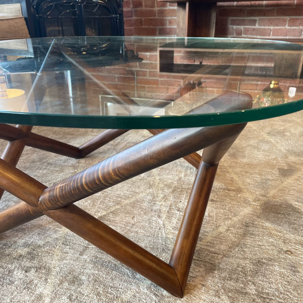 West Elm Sculptural Wood & Glass Top Coffee Table