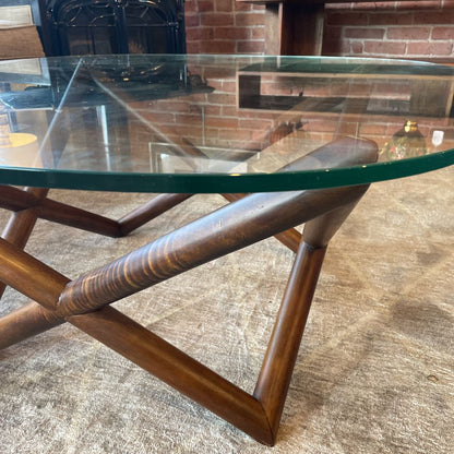 West Elm Sculptural Wood & Glass Top Coffee Table