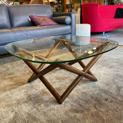 West Elm Sculptural Wood & Glass Top Coffee Table