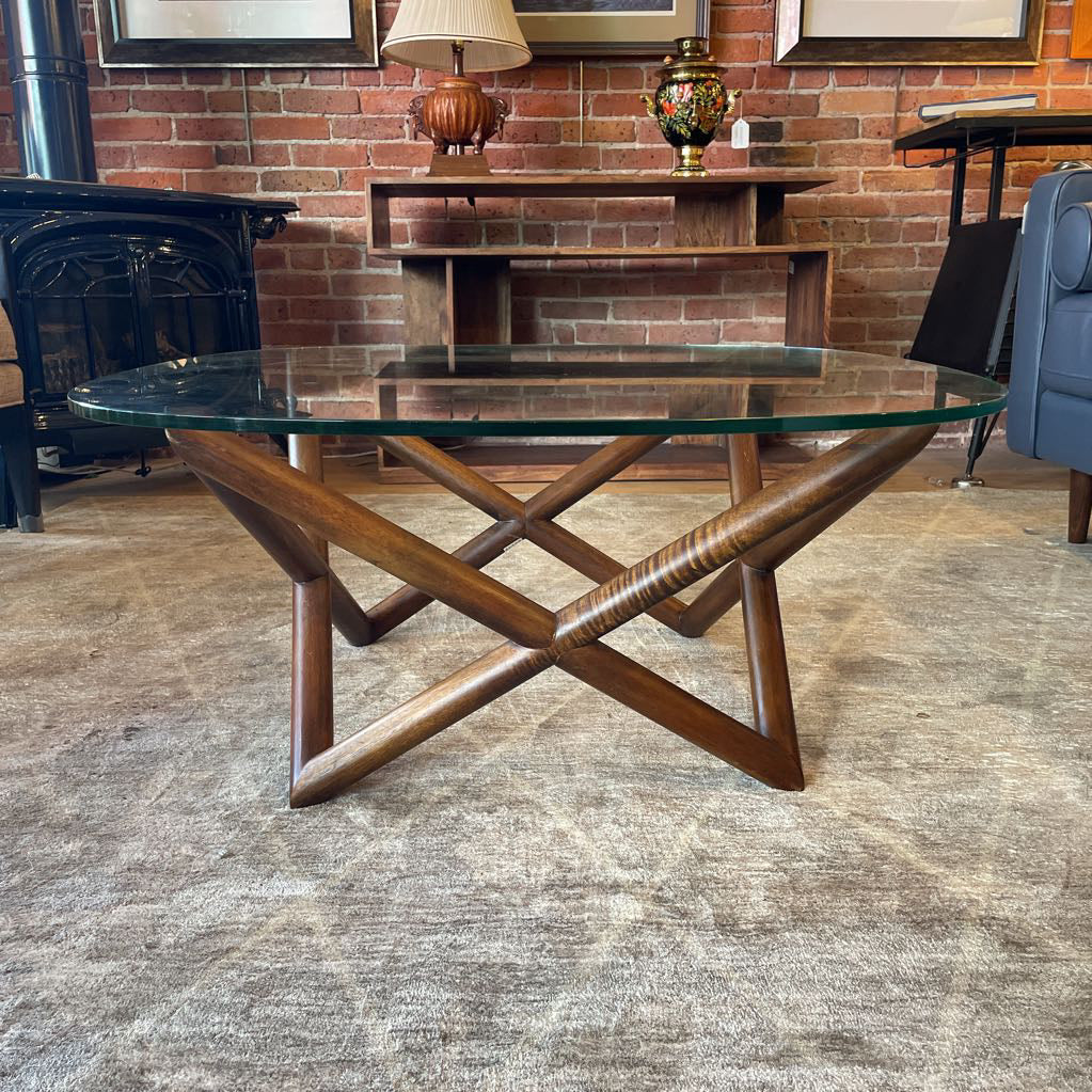 West Elm Sculptural Wood & Glass Top Coffee Table