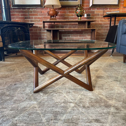 West Elm Sculptural Wood & Glass Top Coffee Table