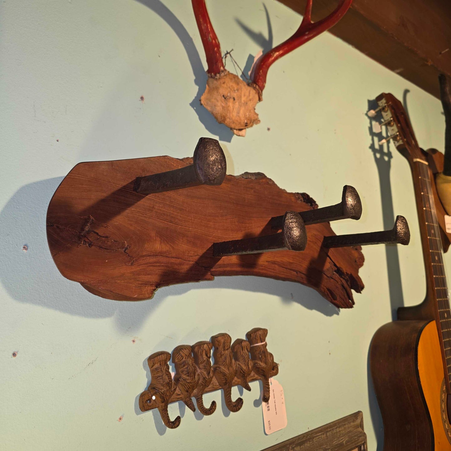 Reclaimed Redwood w/ Railroad Spikes Hanging Coat Rack