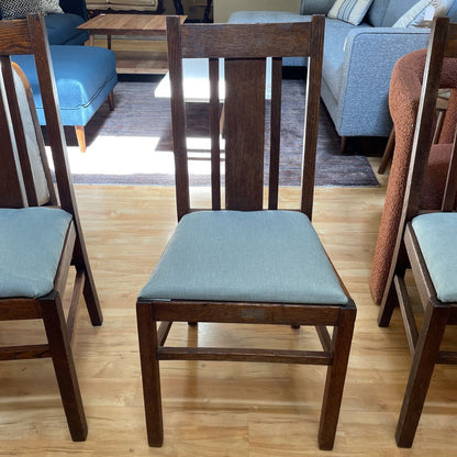 Vintage Dark Oak Blue Seat Dining Chairs SET of 4