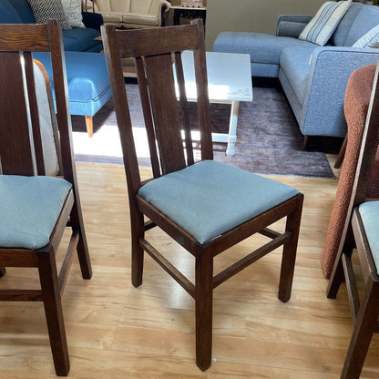Vintage Dark Oak Blue Seat Dining Chairs SET of 4