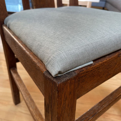 Vintage Dark Oak Blue Seat Dining Chairs SET of 4