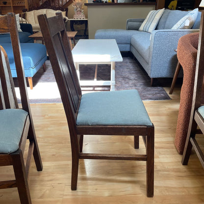 Vintage Dark Oak Blue Seat Dining Chairs SET of 4