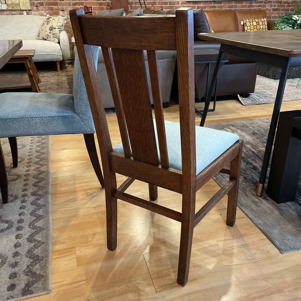 Vintage Dark Oak Blue Seat Dining Chairs SET of 4