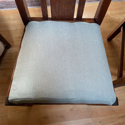 Vintage Dark Oak Blue Seat Dining Chairs SET of 4
