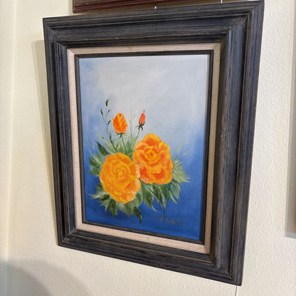Orange Flower Signed Oil Painting