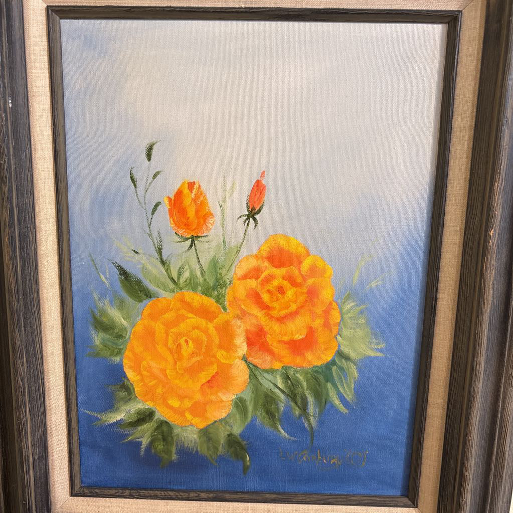 Orange Flower Signed Oil Painting ART