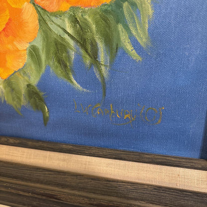 Orange Flower Signed Oil Painting