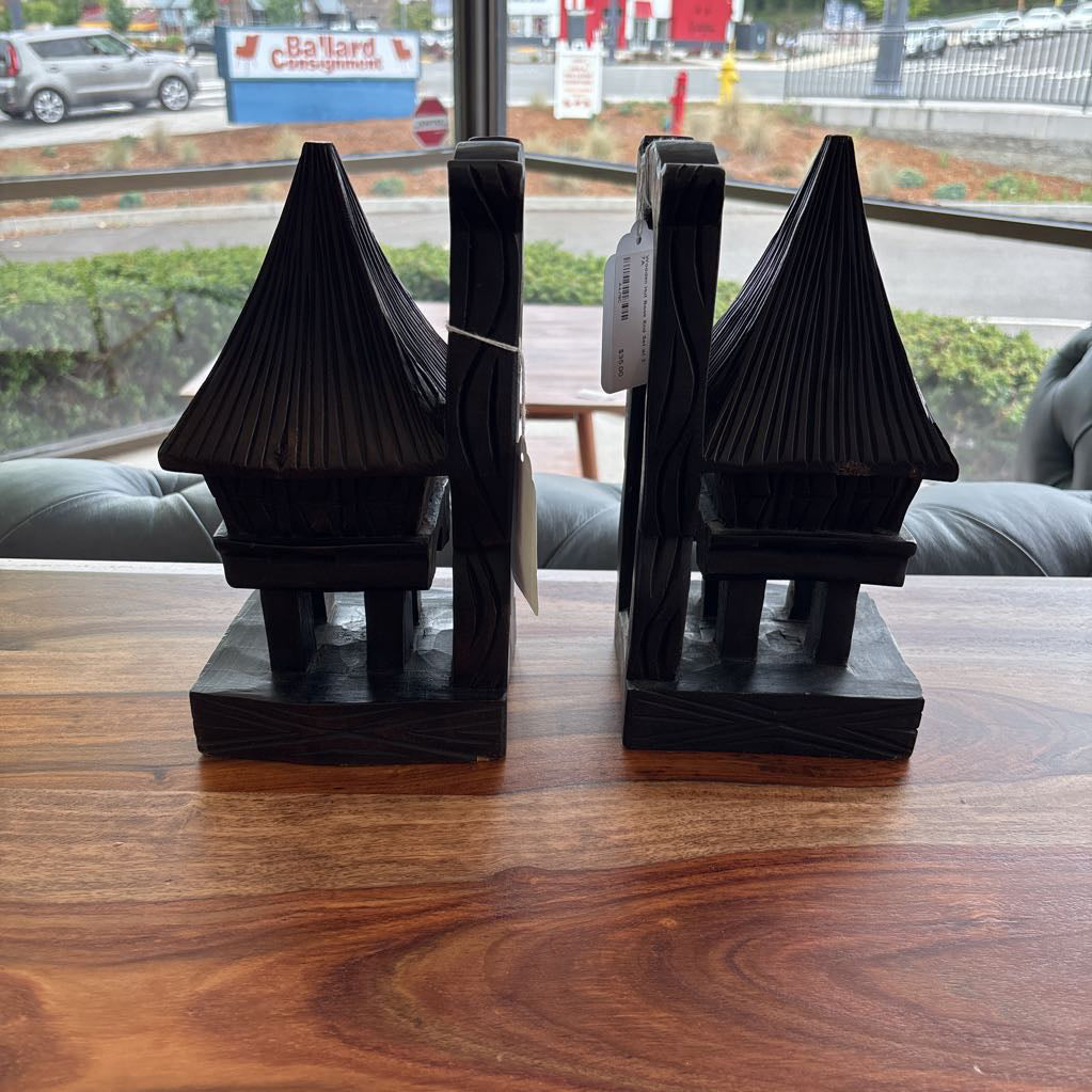 Wooden Hut Book End Set of 2