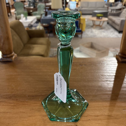Set of 2 Vintage Green Glass Candle Holders
