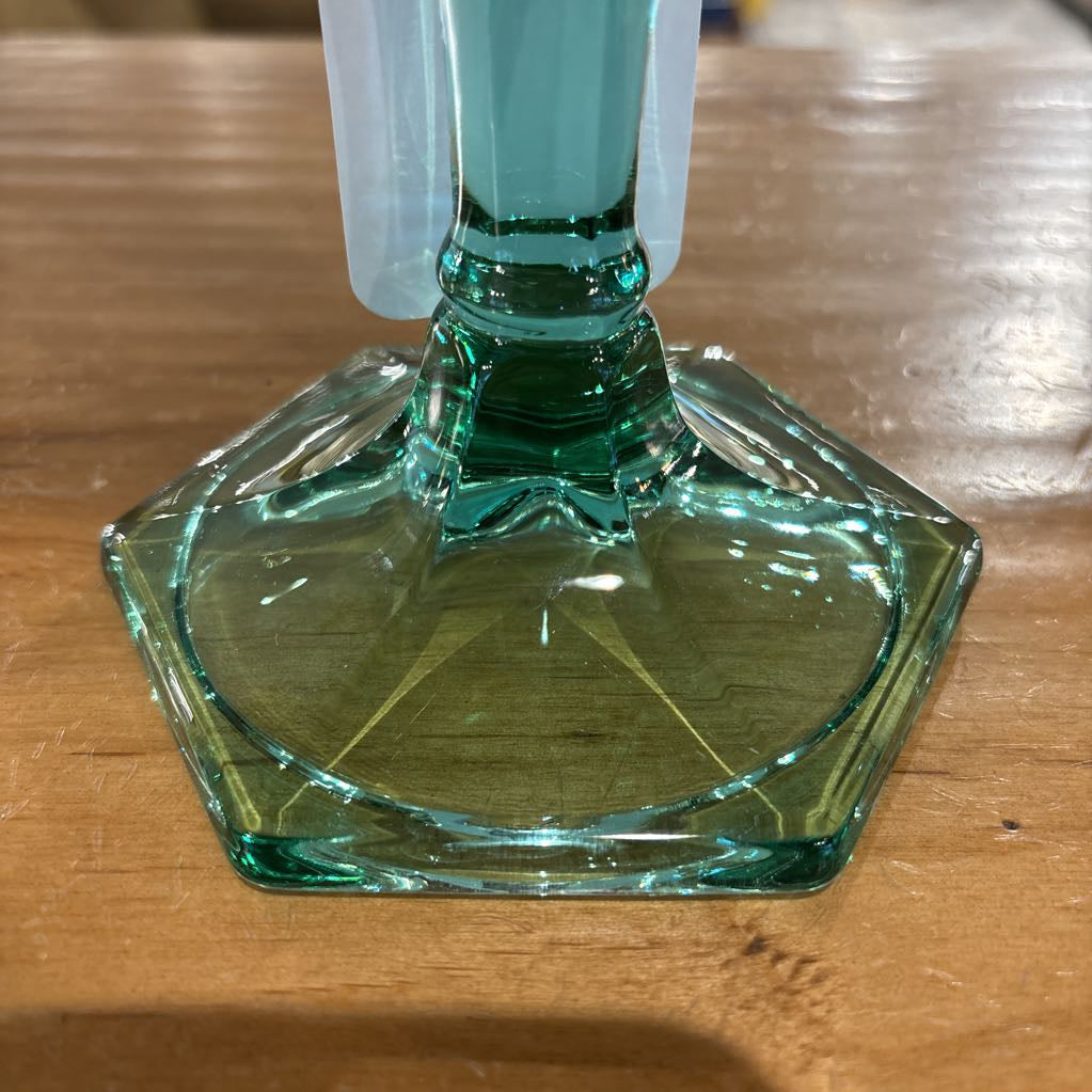 Set of 2 Vintage Green Glass Candle Holders