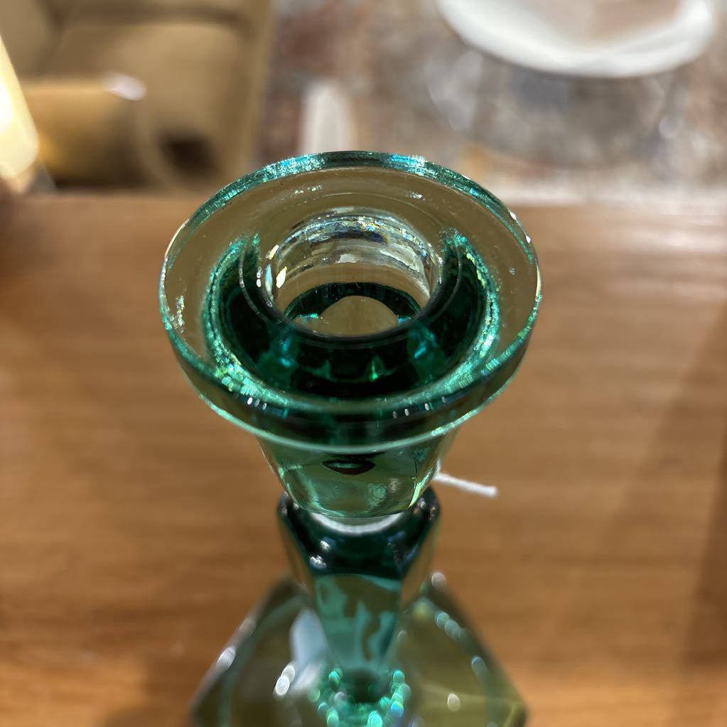 Set of 2 Vintage Green Glass Candle Holders